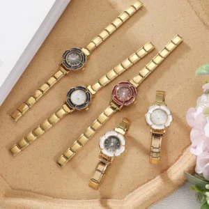 Gold Color Women's Stainless Steel Flower Irregular Shape Watch Fit 9mm Bracelet Bangle For Women Men Friend DIY Jewelry Gifts