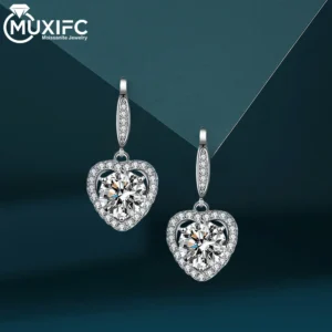 MUXIFC 2cttw Heart Cut Moissanite Drop Earrings for Women D Color Lab Diamond GRA Certified Earring Sparkling 925 Silver Jewelry