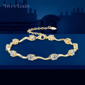 Sweetrain 18K Plated 4mm Full Moissanite Bracelets for Women GRA Certified 3CT Lab Diamond Bracelet 100% Real Silver Chain 925