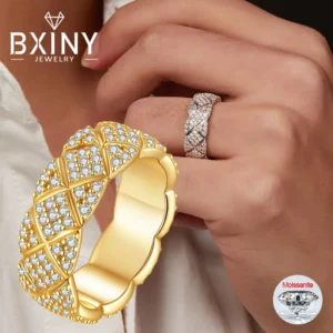 BXINY Luxury All Moissanite Rings 925 Sterling Silver 18K Gold Plated Lab Diamond For Men Hiphop Band Fine Jewelry GRA Certified