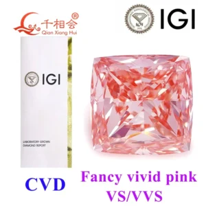 1ct VVS2 IGI Certified CVD Diamond Vivid Pink Cushion Shape Lab Grown Stone for Jewelry Promotion