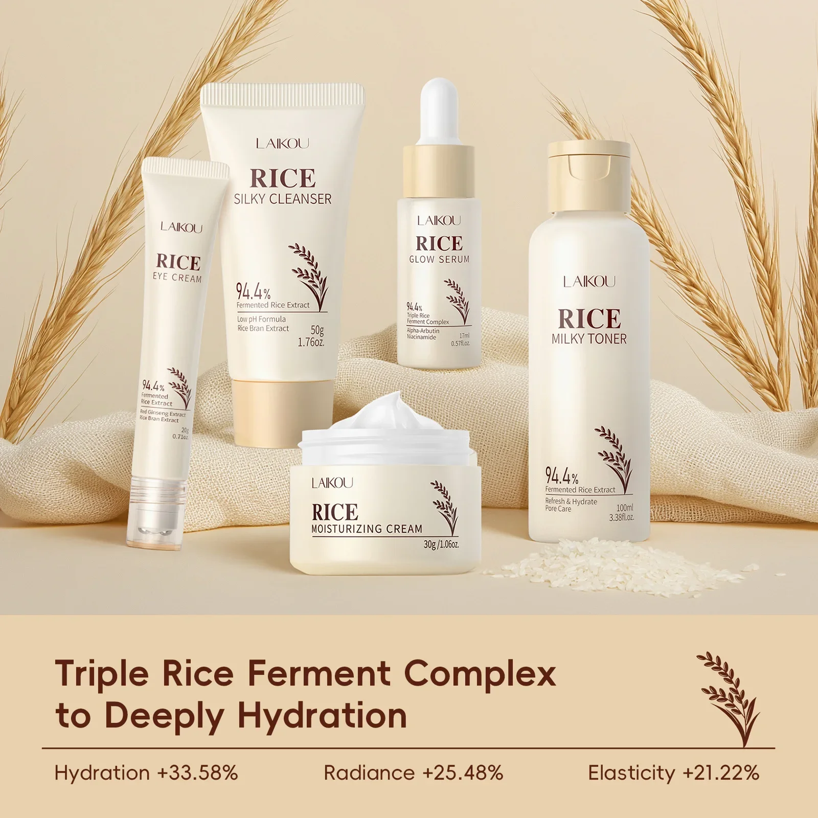 5PCS Rice Extract Skincare Set Niacinamide Hyaluronic Acid Gentle 24H Hydration For All Skin Men Women Face Body Daily Holiday - Image 3