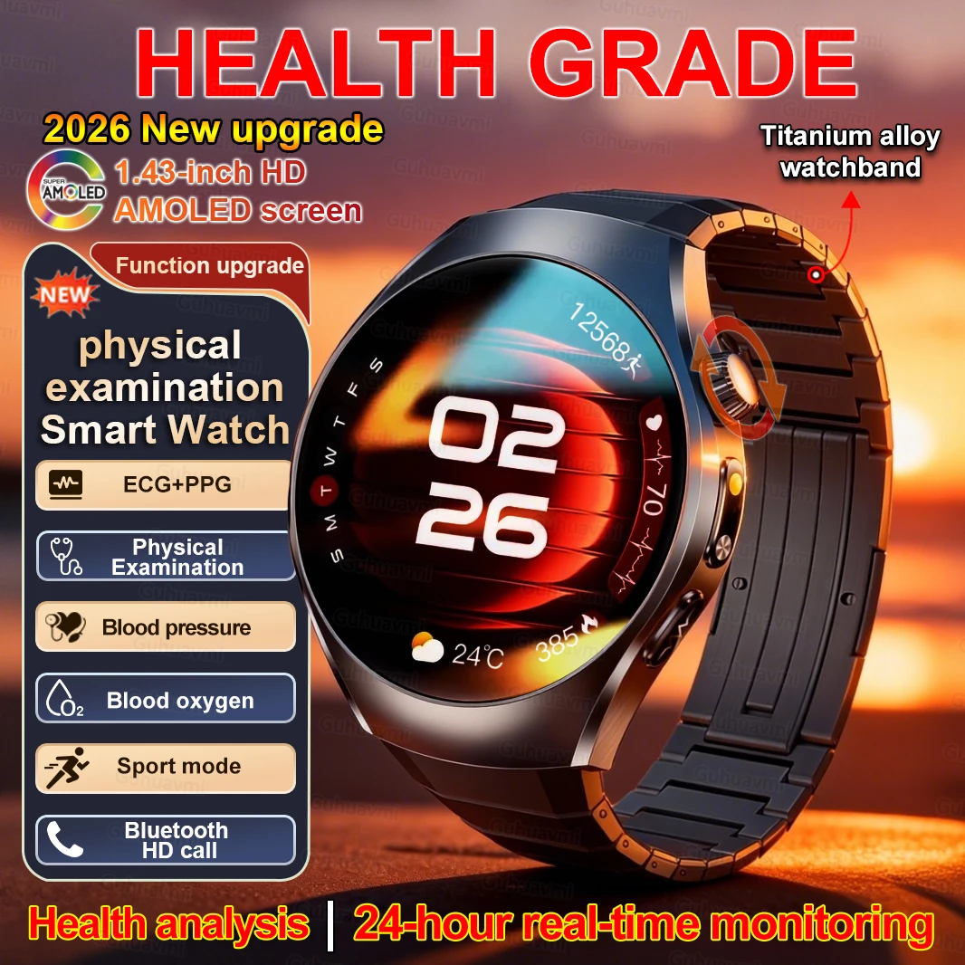 2026New Smart Watch ECG+PPG Blood oxygen Uric Acid Blood Pressure Sapphire Smar…
