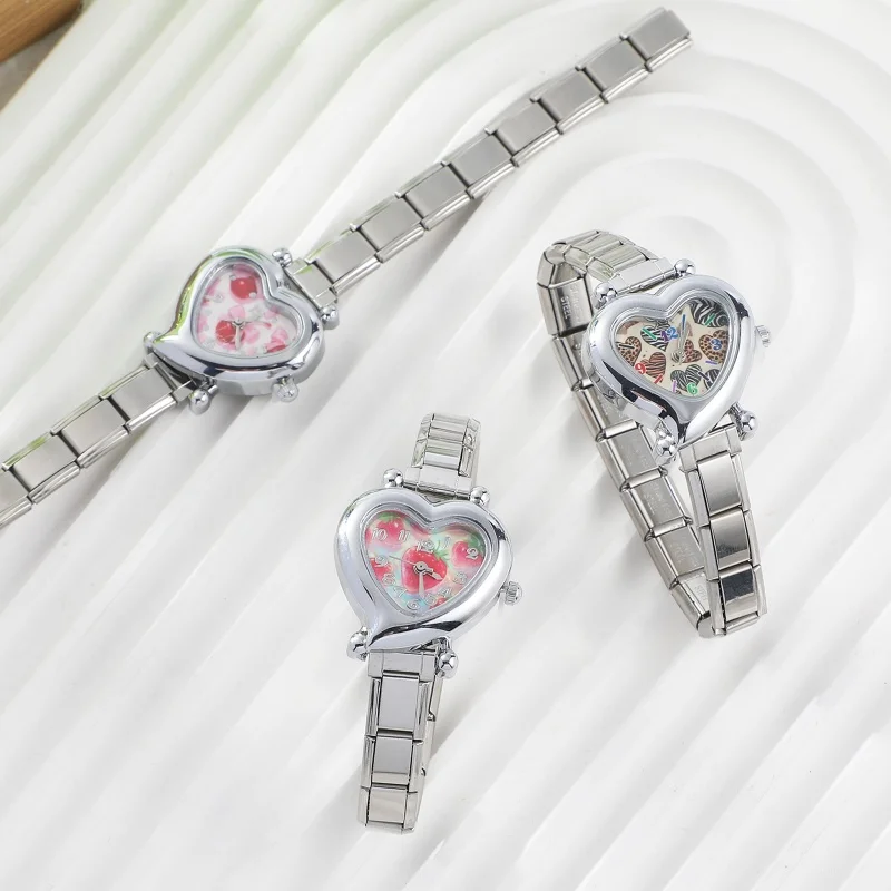 Fashion Women Cherry Strawberry Watch Heart Dial Stainless Steel Fit 9mm Bracelet For Party Friend Wife Birthday Jewelry Gift - Image 3