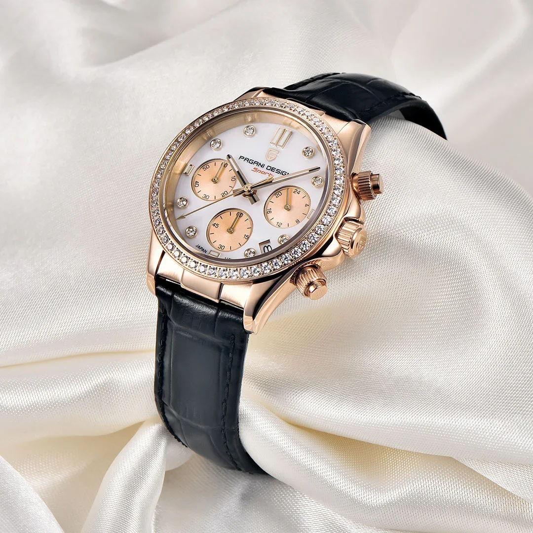 PAGANI DESIGN PD-1730 Women's Watches 36mm Chronograph Quartz Stainless Steel Waterproof Wrist Watch for Women Leather Watchband - Image 5