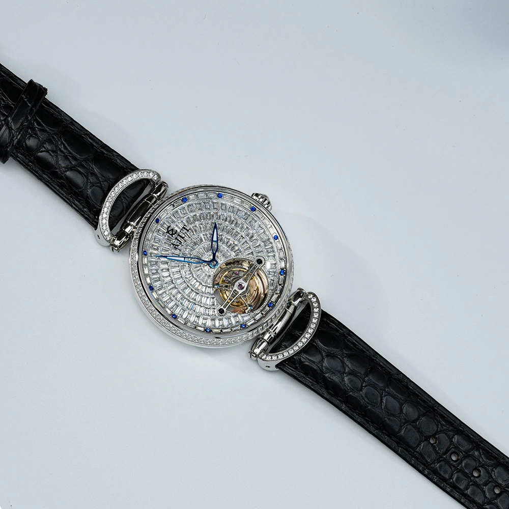 AJUT Automatic Tourbillon Mechanical Men's Watch Flying Tourbillon Movement Sapphire Luxury Man Watch Full Diamond Dial 0397 - Image 2