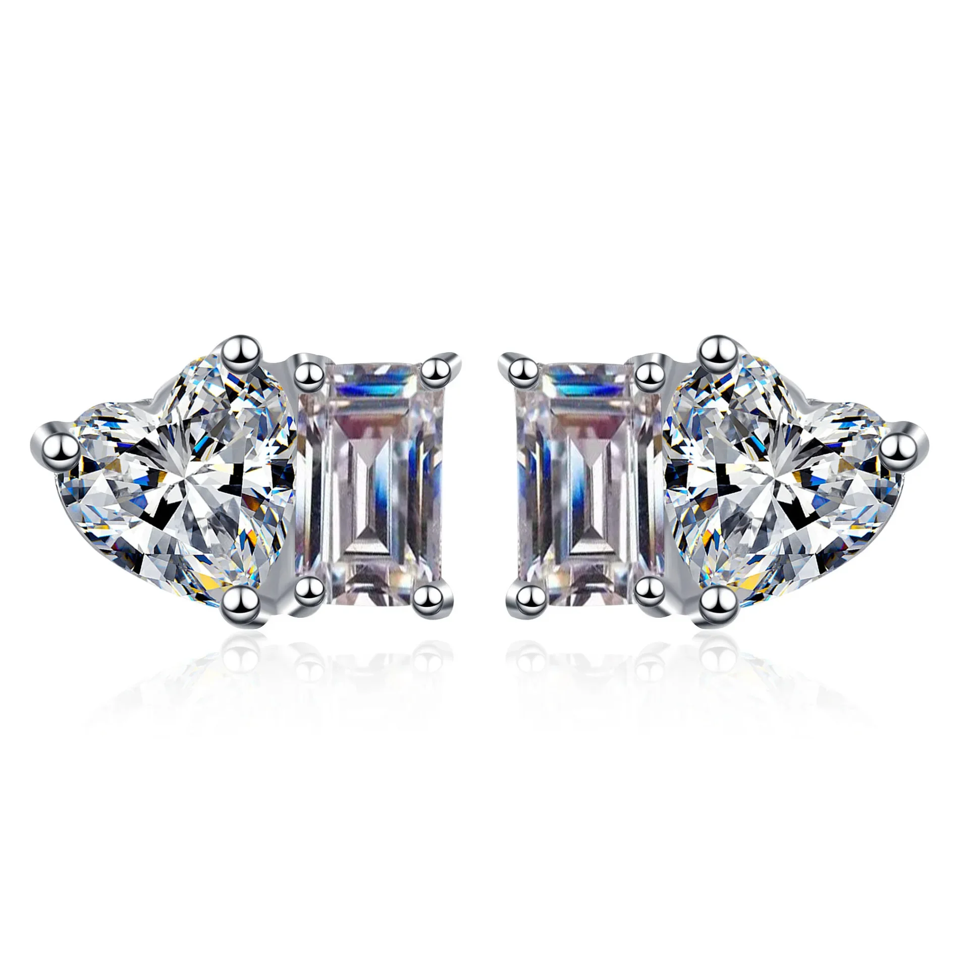 2cttw Heart & Emerald Cut Two Stone Moissanite Stud Earrings for Women Lab Grown Diamond GRA Certified S925 Silver Jewelry Gifts - Image 5