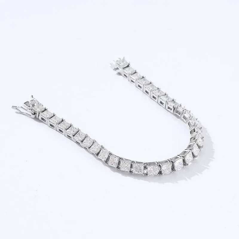 4x4mm D Color Princess Cut Moissanite Tennis Bracelet For Women GRA Certified S…