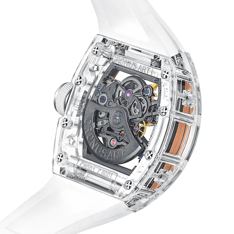 CRONUSART Men Automatic Watch Fashion 50mm Tonneau Mechanical Wristwatch Acrylic Case Luminous Skeleton Tiger Dial - Image 6