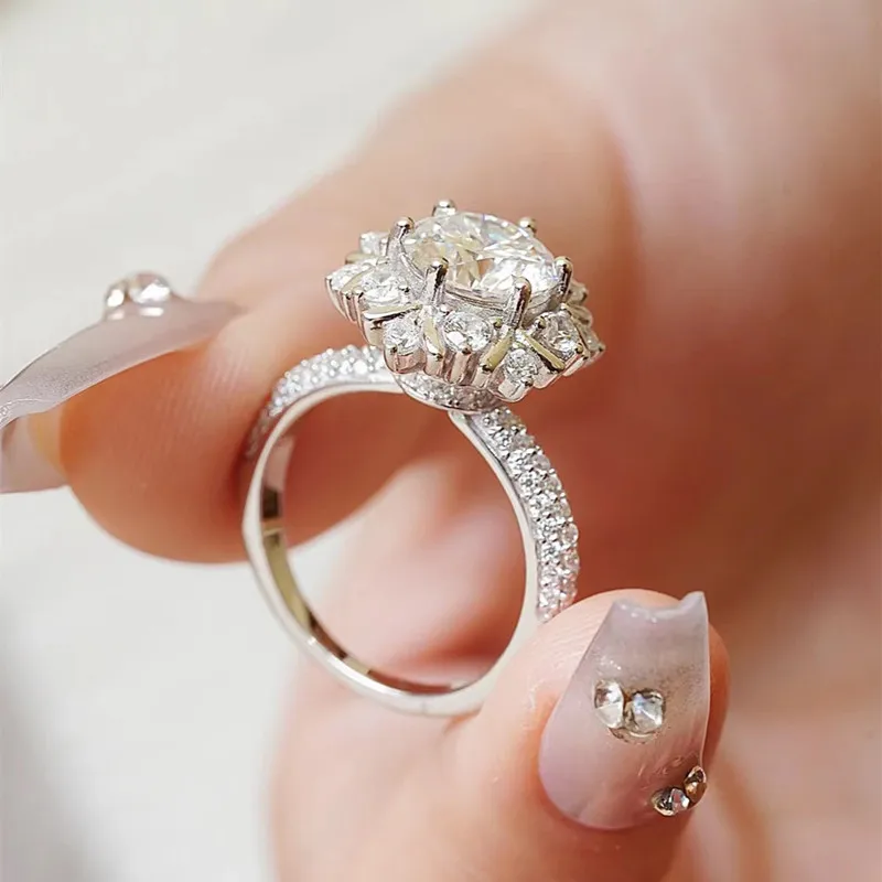 SACE GEMS GRA Certified 1CT Moissanite Ring VVS1 Lab Diamond Solitaire Ring for Women Engagement Promise Wedding Band Jewelry - Image 2