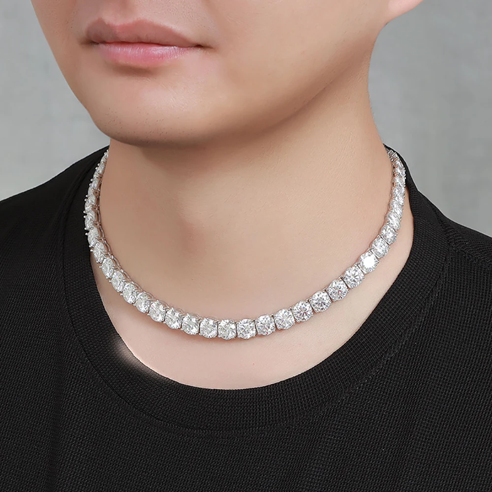 IGOTOS 2ct Luxury Full Moissanite Tennis Necklace Men 925 Sterling Silver Certified 8mm Hip Hop Trendy Lab Diamond Neck Chain - Image 5