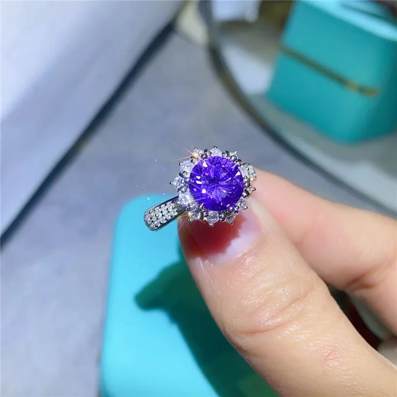 SACE GEMS GRA Certified 2CT Purple Moissanite Ring VVS1 Lab Diamond Solitaire Ring for Women Engagement Wedding Band Jewelry - Image 2