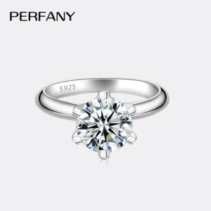 PERFANY 1-5CT Moissanite Ring for Women S925 Pure Silver Classic Six Claw Laboratory Diamond GRA Certified Ring Wedding Jewelry