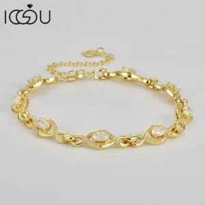 IOGOU Certified Oval Cut Moissanite Infinity Link Bracelet for Women Real 100% S925 Silver Lab Diamond Adjustable Chain Jewelry