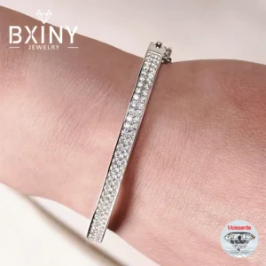BXINY All 2mm Moissanite Bangle 100% S925 Silver GRA Certified Lab Diamond Bracelets for Women Bridal Wedding Gifts Fine Jewelry