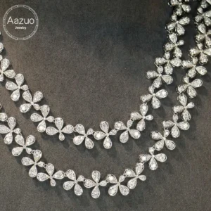 Aazuo Fine Jewelry 18K White Gold Real Diamonds 10ct Luxury Flower Necklace For Woman Senior Party Charm Jewelry Gift Real Gold