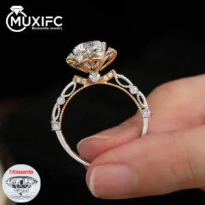 MUXIFC 1CT Moissanite Ring Flower Shape Lab Diamond Wedding Finger Ring GRA Certified 925 Sterling Silver Engagement Band Gift