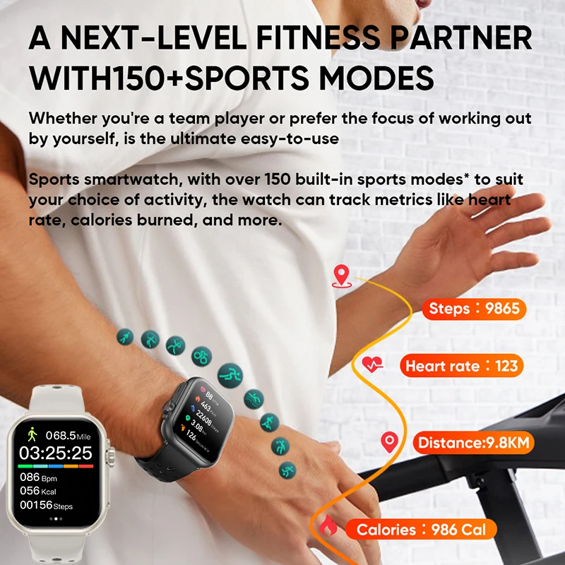 Watch Ultra K62 Men Women 1000mAh HD AMOLED 100+Sport Heart Rate Bluetooth Call GPS Track Waterproof Smart Watch For iOS Android - Image 5