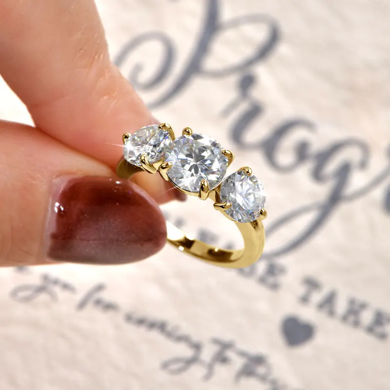 Rrjzz Certified Round Cut 4CT 3 Stone Moissanite Engagement Ring D Color VVS1 Lab Created Imitation Diamond Anniversary Ring - Image 2