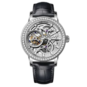 OBLVLO Men Automatic Watch Vintage Real Tourbillon Mechanical Wristwatch Luxury 50M Waterproof Sapphire Skeleton Butterfly Clasp
