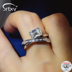 2CT D Moissanite Cross Rings for Women S925 Sterling Silver Ring Trendy Wedding Emerald Cut Lab Diamond Band Certified Jewelry
