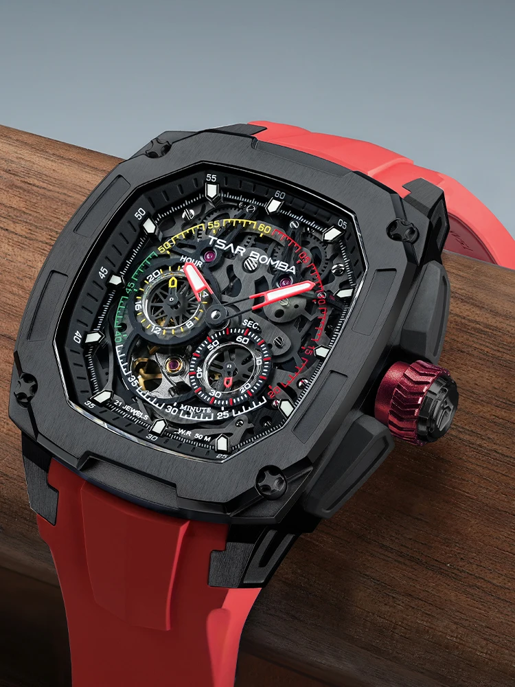 TSAR BOMBA Interchangeable Automatic Watch Set Mechanical Wristwatch for Men Square Carbon fiber Watches Mens Christmas Gift - Image 5