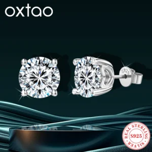 OXTAO 6.5mm 8mm Moissanite Earrings for Women Test Lab Diamond Earring Studs 925 Sterling Silver Fine Jewelry with Certified