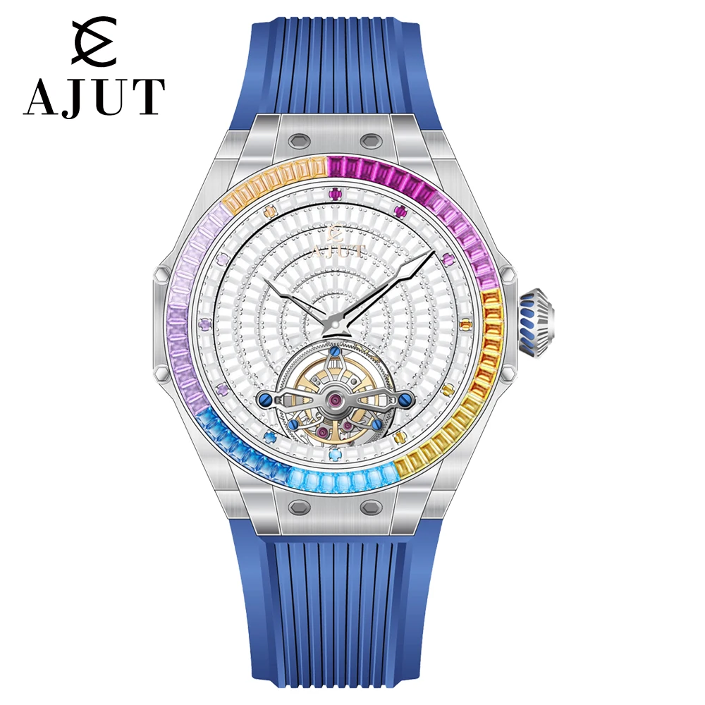 AJUT Automatic Tourbillon Movement watches for man Sapphire Flying Mechanical With Square Diamonds Starry Sky mens watch 0382 - Image 4