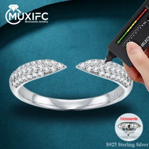 MUXIFC Full Moissanite Ring for Women Snake Shape S925 Silver Plated 18K White Gold D Color Lab Diamond Band GRA Certified Gifts
