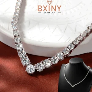 BXINY Luxury V-shaped Moissanite Tennis Necklaces S925 Silver GRA Certified Lab Diamond for Women Romantic Wedding Gifts Jewelry