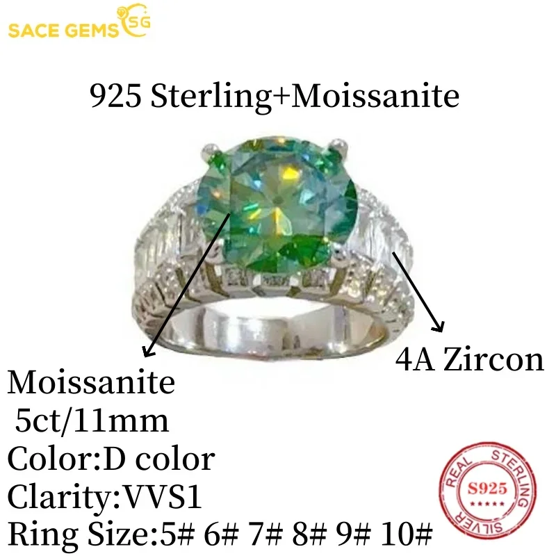 SACE GEMS GRA Certified 5CT Moissanite Ring VVS1 Lab Diamond Solitaire Ring for Women Engagement Promise Wedding Band Jewelry - Image 3
