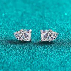 2cttw Heart & Emerald Cut Two Stone Moissanite Stud Earrings for Women Lab Grown Diamond GRA Certified S925 Silver Jewelry Gifts