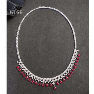 KUGG 100% 18K White Gold Necklace Elegant Style Luxury Diamond Natural Ruby Necklace for Women Senior Banquet High Party Jewelry