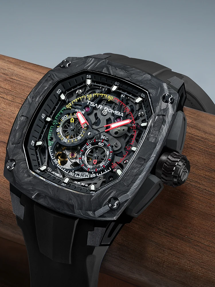 TSAR BOMBA Interchangeable Automatic Watch Set Mechanical Wristwatch for Men Square Carbon fiber Watches Mens Christmas Gift - Image 6