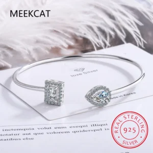 1CT Pear Cut GRA Certified Moissanite Bangles for Women S925 Solid Silver Lab Diamond Bracelets Birthday Gift Jewelry