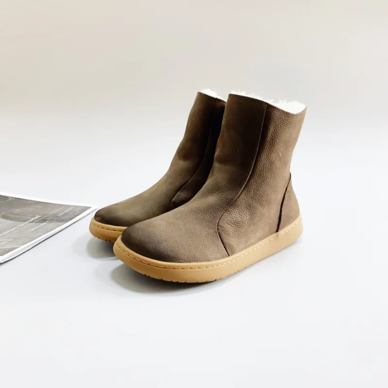 Careaymade-Women's wider toe Sheepskin Wool Integrated Winter Boots Top Layer Cowhide Cotton Shoes Walking Work Travel boots - Image 2