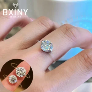 BXINY Transparent Fishing Line Moissanite Rings S925 Silver GRA Certified Lab-grown Diamond Solitaire Wedding Bands Fine Jewelry