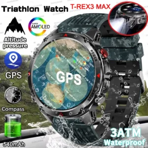 T-Rex3 Outdoors Military Built-in Dual-Band GNSS GPS Smart Watch Men LED Flashlight Compass Altimeter Waterproof HD Call Watches