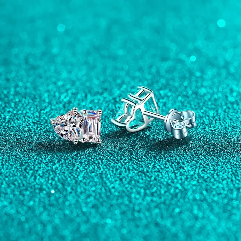 2cttw Heart & Emerald Cut Two Stone Moissanite Stud Earrings for Women Lab Grown Diamond GRA Certified S925 Silver Jewelry Gifts - Image 3