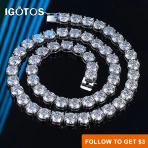 IGOTOS 2ct Luxury Full Moissanite Tennis Necklace Men 925 Sterling Silver Certified 8mm Hip Hop Trendy Lab Diamond Neck Chain