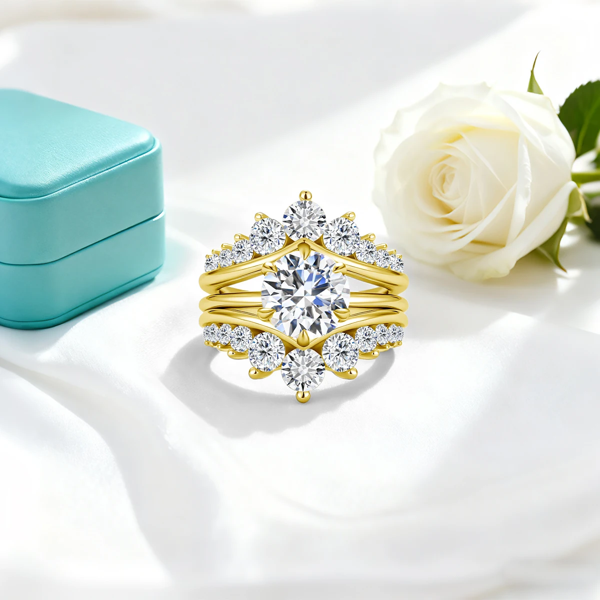 SDOOU 2Pcs 14K Gold Filled Bridal Sets Ring With GRA Certified 2ct Moissanite Lab Diamond Engagement Wedding Jewelry For Her - Image 6