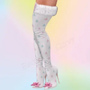 Pink White Bow Knot Decor Boots Heels Fur Decor Pointed Toe Thin Heel High Shoes for Women Wedding Shoes 2025 Zapatillas Mujer