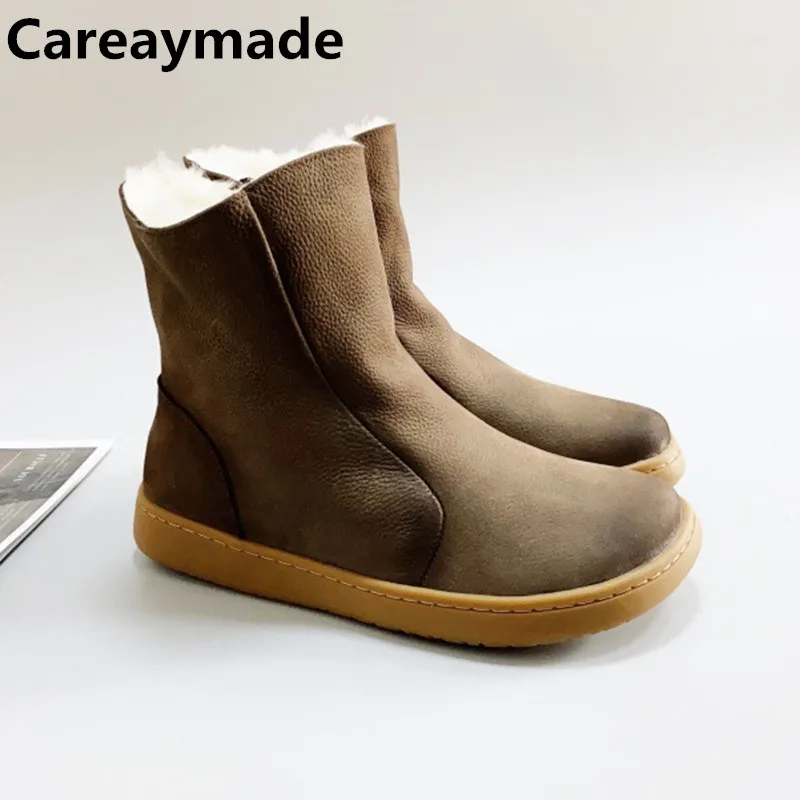 Careaymade-Women's wider toe Sheepskin Wool Integrated Winter Boots Top Layer Cowhide Cotton Shoes Walking Work Travel boots