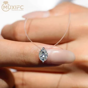 MUXIFC 1CT Moissanite Pendant Necklaces Lab Diamond GRA Certified D VVS1 Choker Transparent Fishing Line Chain Jewelry Gift