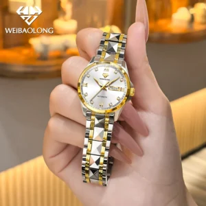 WEIBAOLONG 3803 Real Diamond Women Watch Luxury Watches for Ladies Dual Calendar Display Automatic Mechanical Ladies Watch