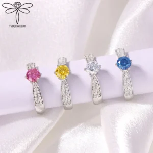1ct S925 Sterling Silver Diamond Wedding Rings for Women D Color Certified Lab Grow Diamond Solid Band Moissanite Rings