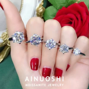 AINUOSHI Certified 925 Sterling Silver Moissanite Ring 0.5CT-3CT Lab Diamond Solitaire Ring For Women Sparkling Wedding Jewelry