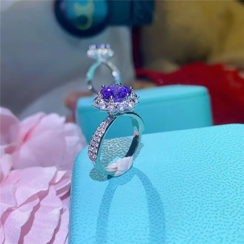 SACE GEMS GRA Certified 2CT Purple Moissanite Ring VVS1 Lab Diamond Solitaire Ring for Women Engagement Wedding Band Jewelry - Image 3