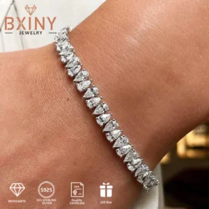 BXINY 3*5mm Pear Cut Moissanite Tennis Bracelets S925 Silver Waterdrop Lab Diamond Hand Chain HipHop Jewelry Gifts GRA Certified