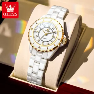 OLEVS 5658 Luxury Ladies' Watch Ceramic Strap Diamond Watches Waterproof Auto Date Quartz Watch for Women